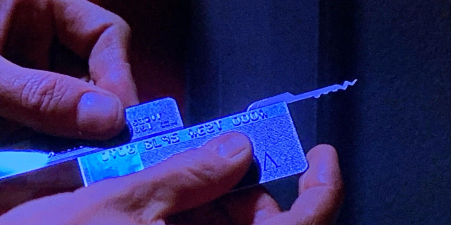 James Bond (Pierce Brosnan) unfolds his lockpick/skeleton key/master key disguised as a credit card in The World Is Not Enough.