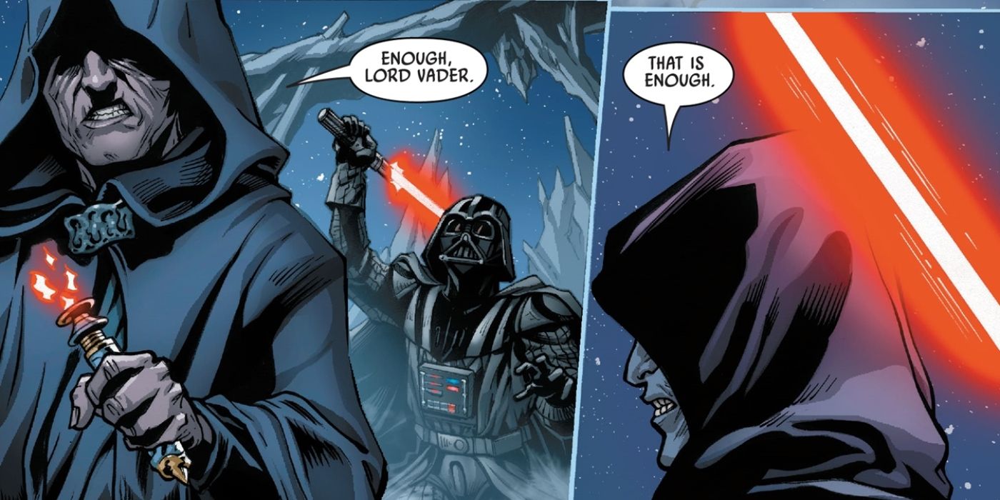 Darth Vader about to attack the Emperor. 