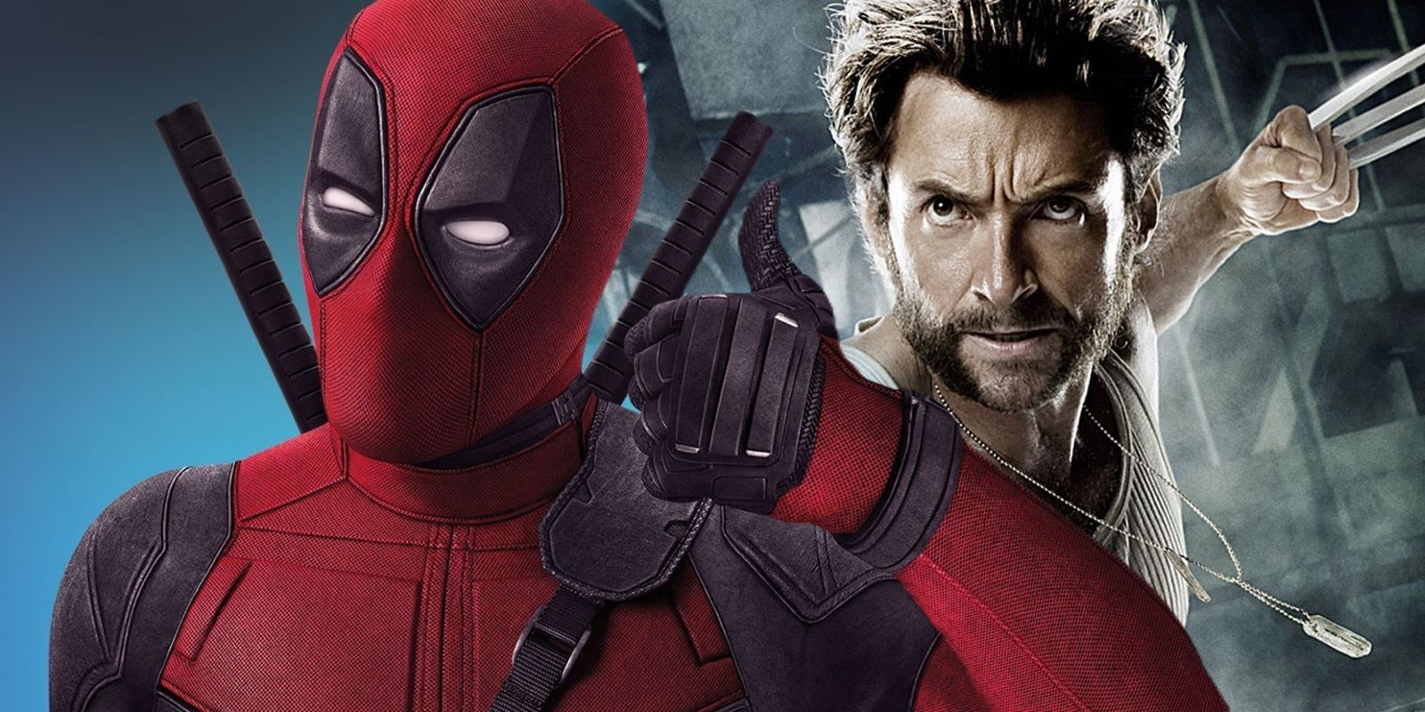 Split Image: Deadpool (masked) giving a thumbs up, Wolverine (Hugh Jackman) extending his claws
