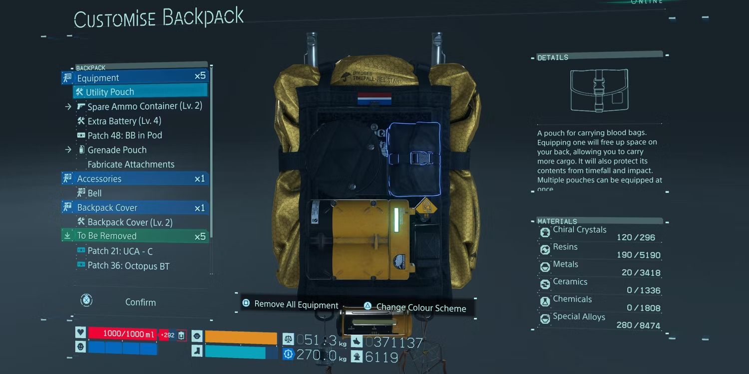 Sam Porter's Backpack setup featuring essential upgrades in Death Stranding 2