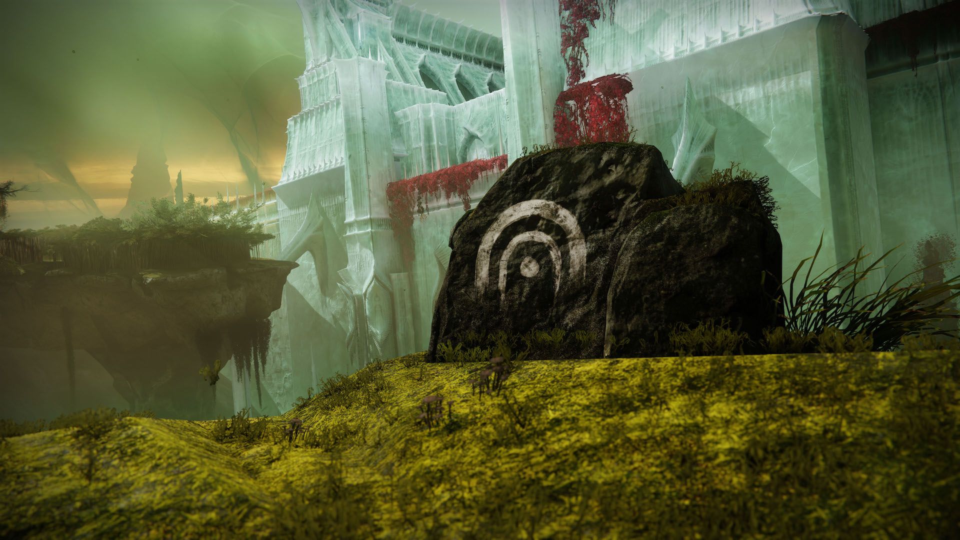 An image of the Destiny 2 Lost Sector symbol painted on a rock in Savathûn's Throne World.