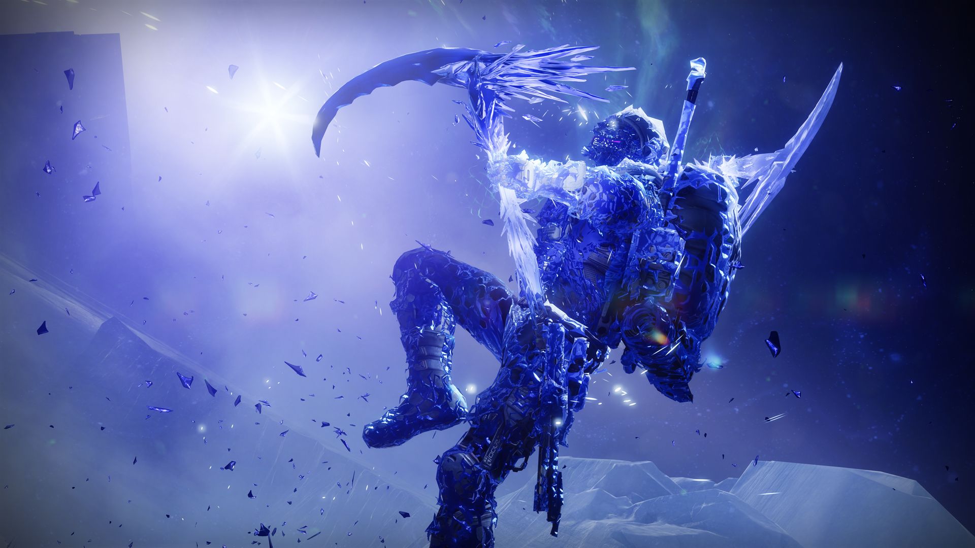 A Destiny 2: Beyond Light Hunter Revenant using their Stasis Super ability on Europa.