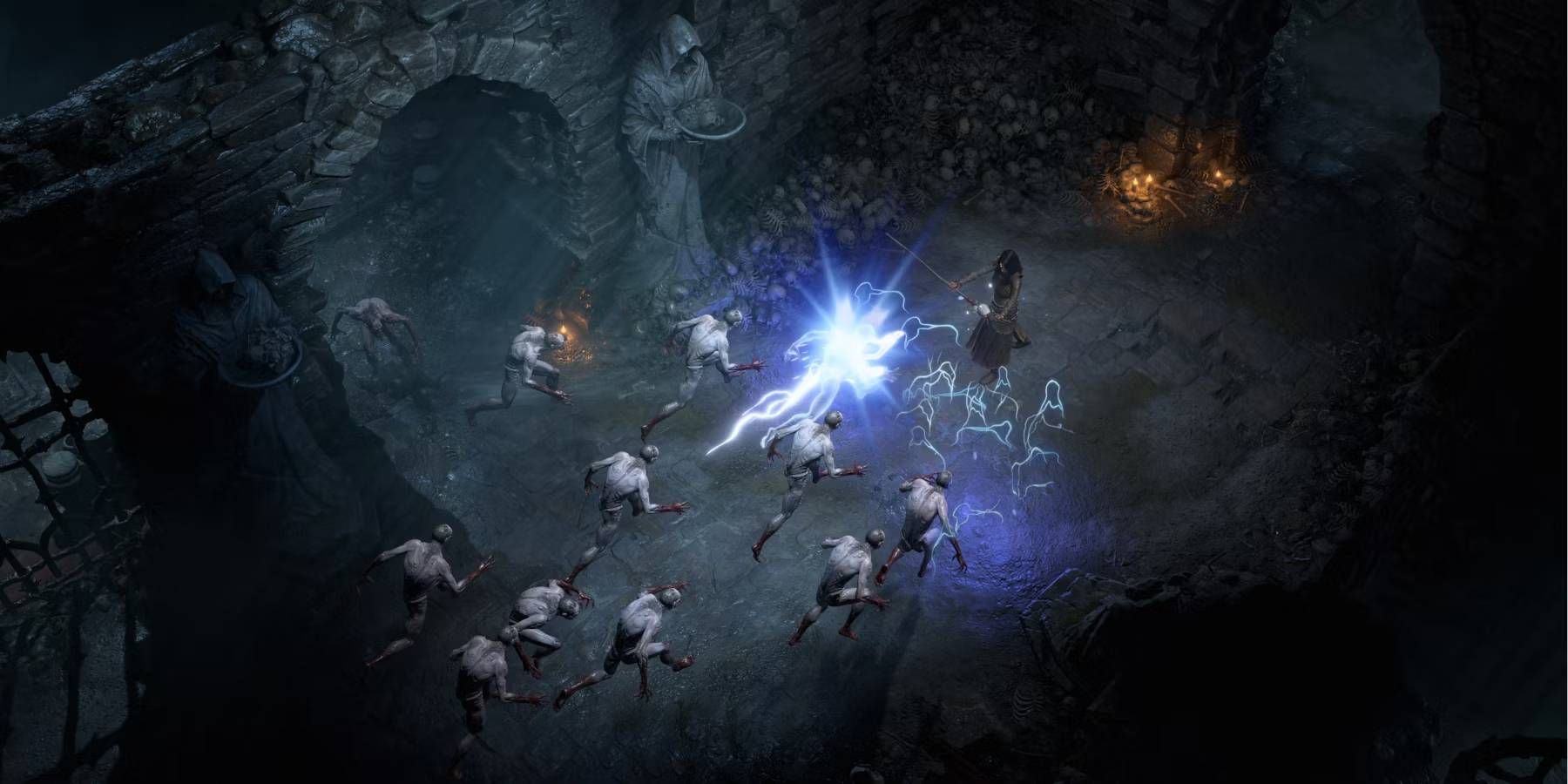 Diablo IV Beta Dungeon Crawl with Sorcerer Character Against Number of Ghoul Enemies