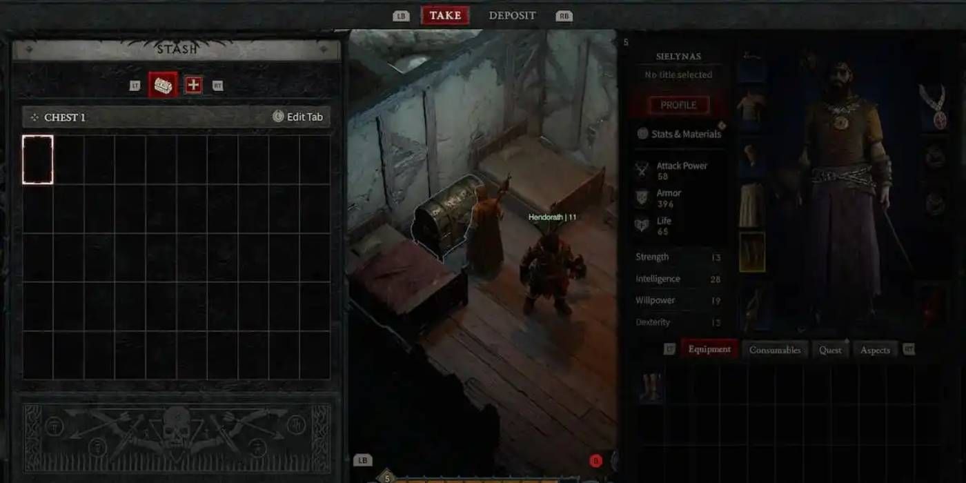 Diablo 4 Beta Stash Storage Space for Items to be Placed from Inventory