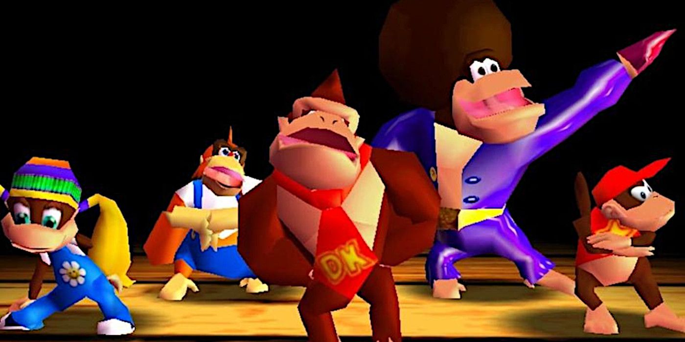 3D rendered Donkey Kong 64 characters do an embarrassing dance in the DK Rap video