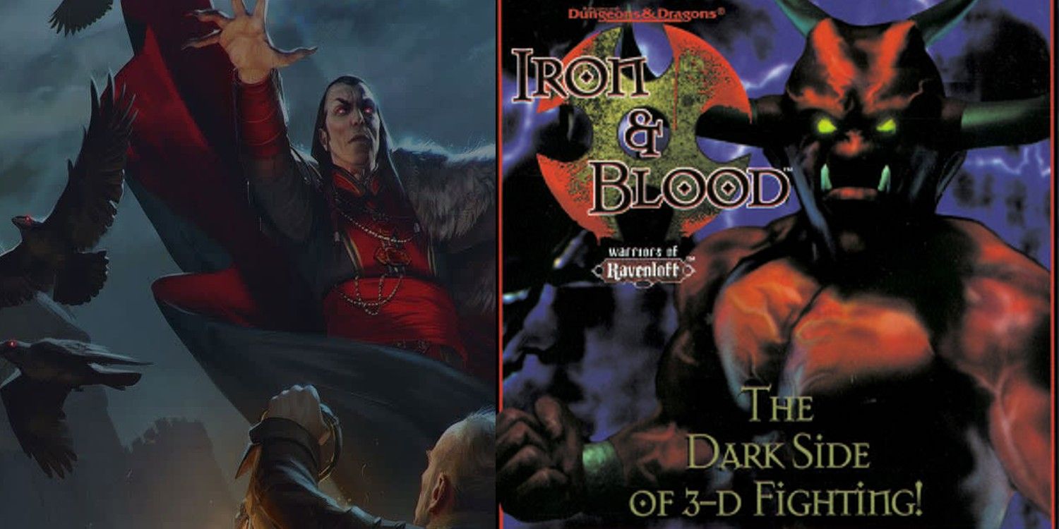 La configuración amada de Ravenloft de DnD proporcionó el peor videojuego de DnD: una imagen del libro de configuración de la campaña 5e DnD Ravenloft junto con la portada del juego de lucha Iron and Blood Ravenloft
