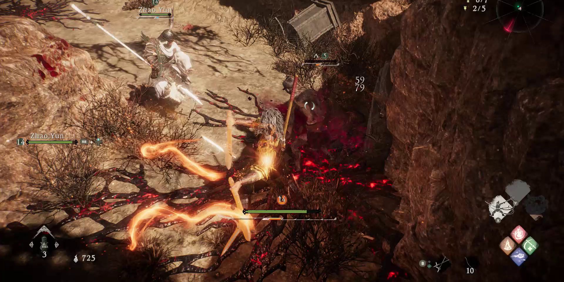 The player character unleashes a special move with the Dual Marquis Halberds in Wo Long: Fallen Dynasty.
