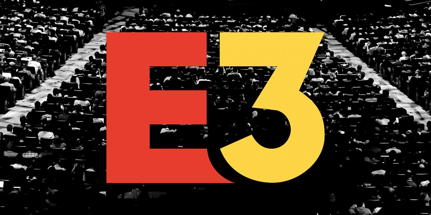 E3's logo over a black and white background of a crowd at one of the previous live conferences.