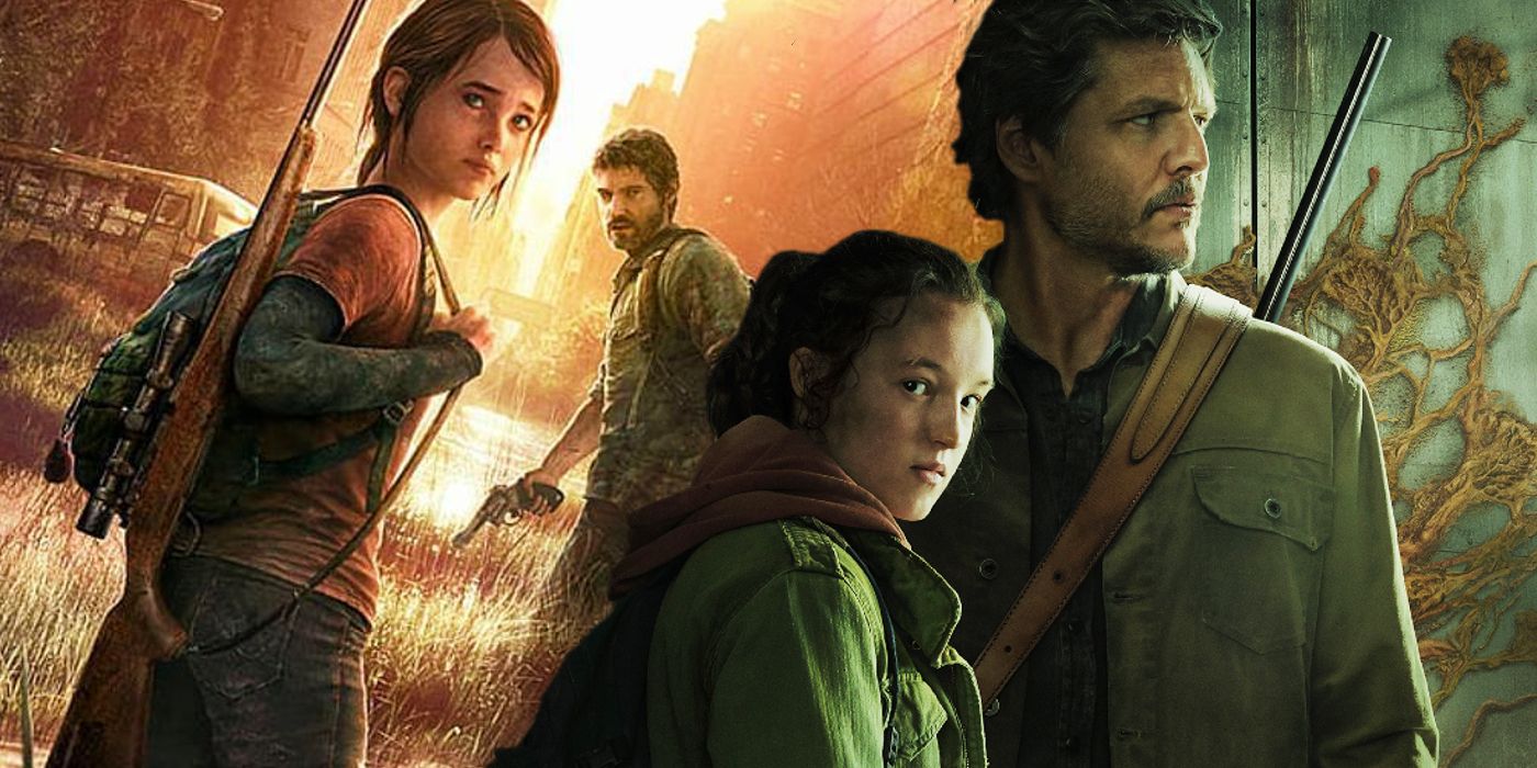 Ellie and Joel in The Last of Us' game poster next to Ellie and Joel in HBO's poster for The Last of Us' adaptation
