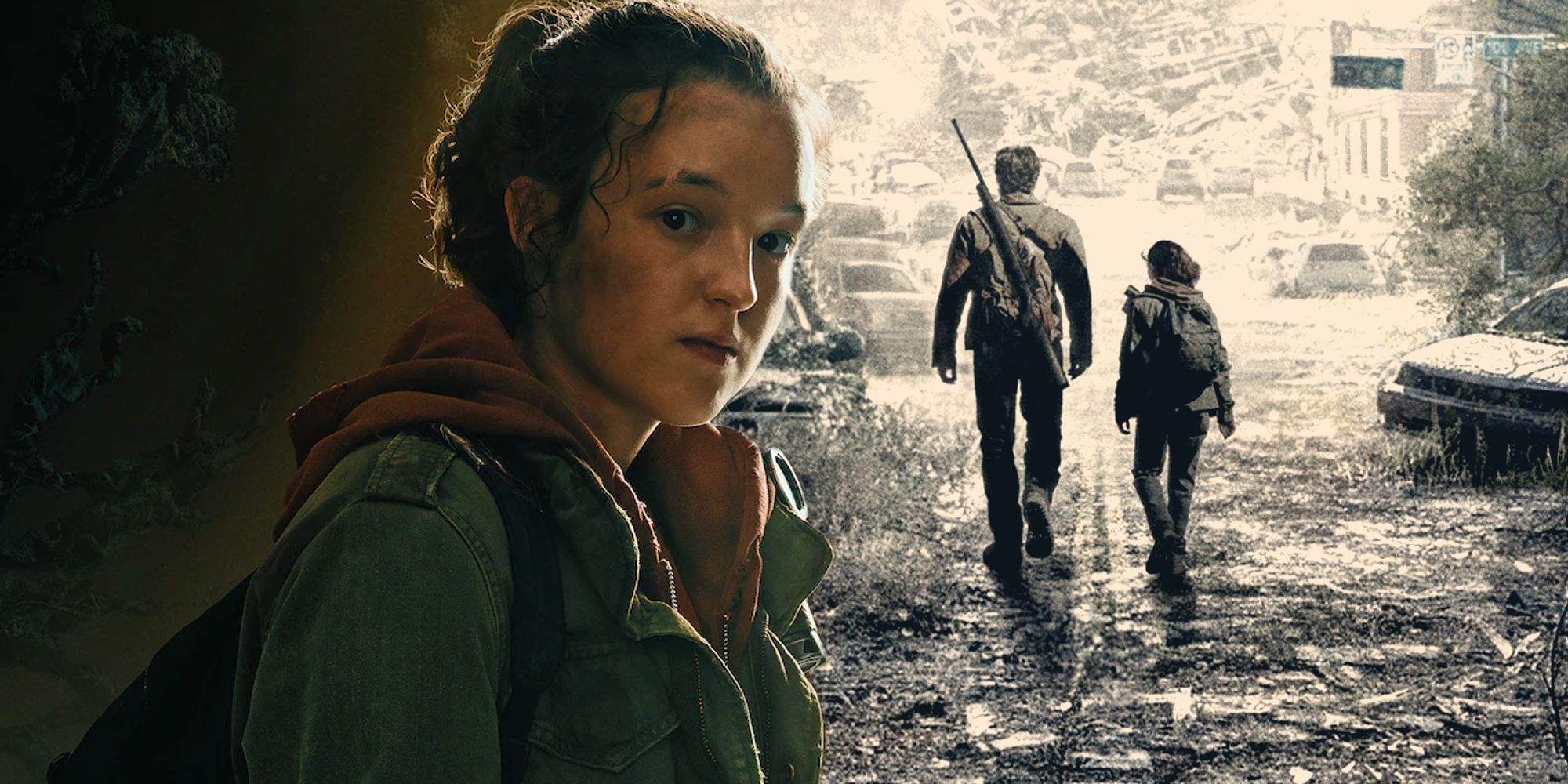Bella Ramsey as Ellie in her official character poster next to the poster for HBO's The Last of Us