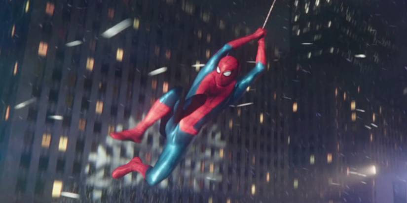 Spidey swinging in his new suit at the end of Spider-Man No Way Home