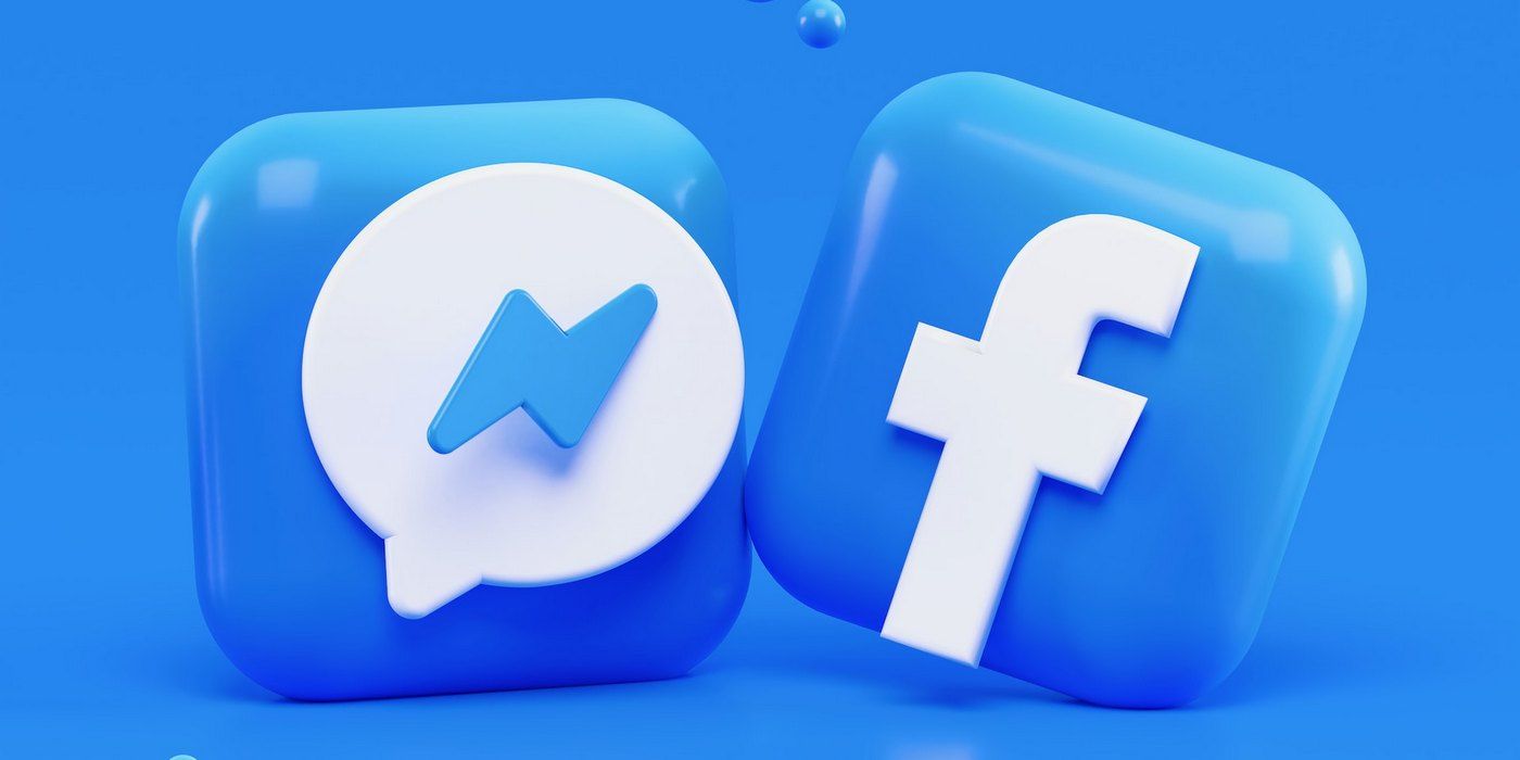 Two blue blocks with white Facebook and Messenger logos