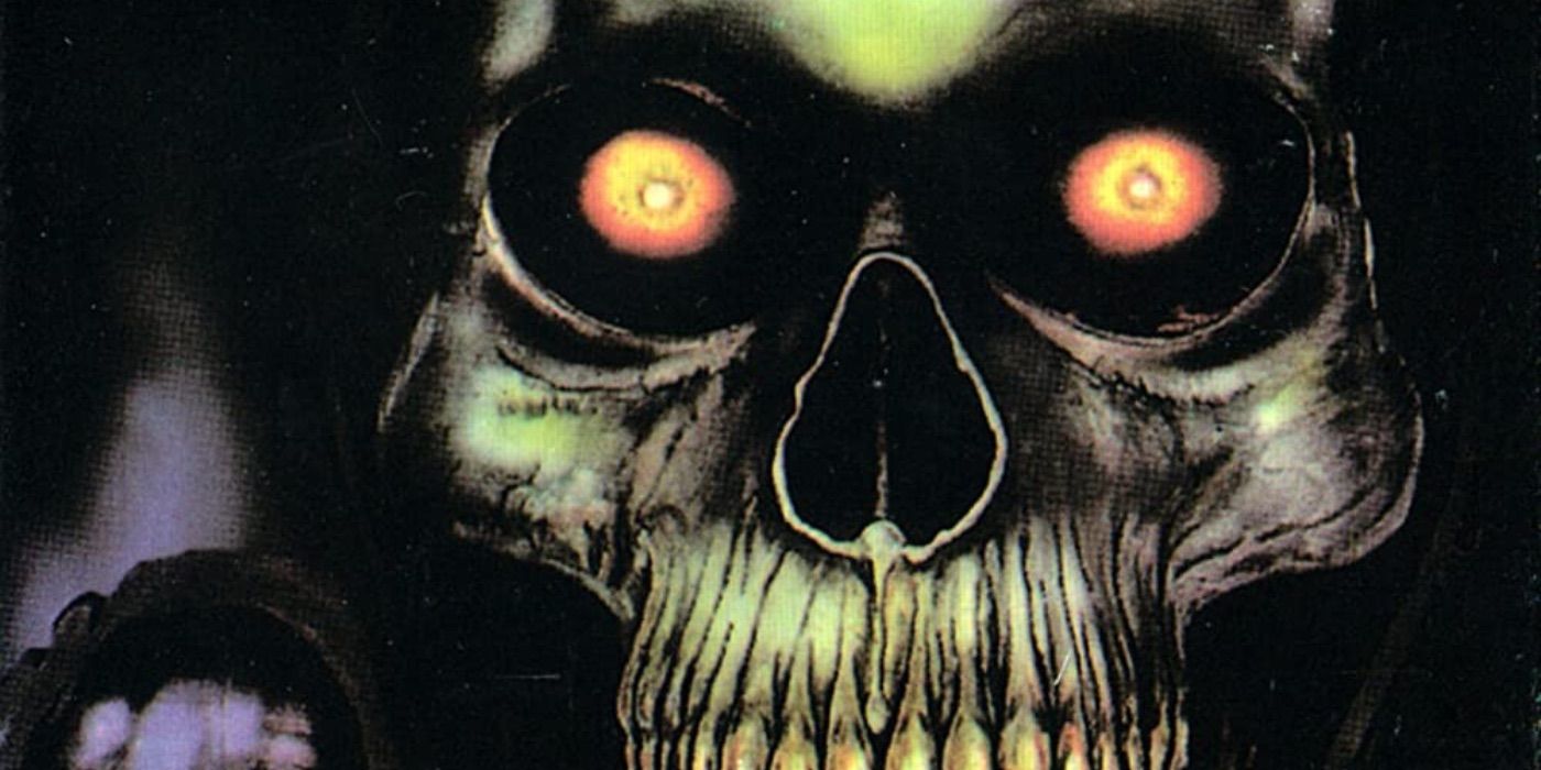 The cover art for Faces of Death V featuring a leering skull