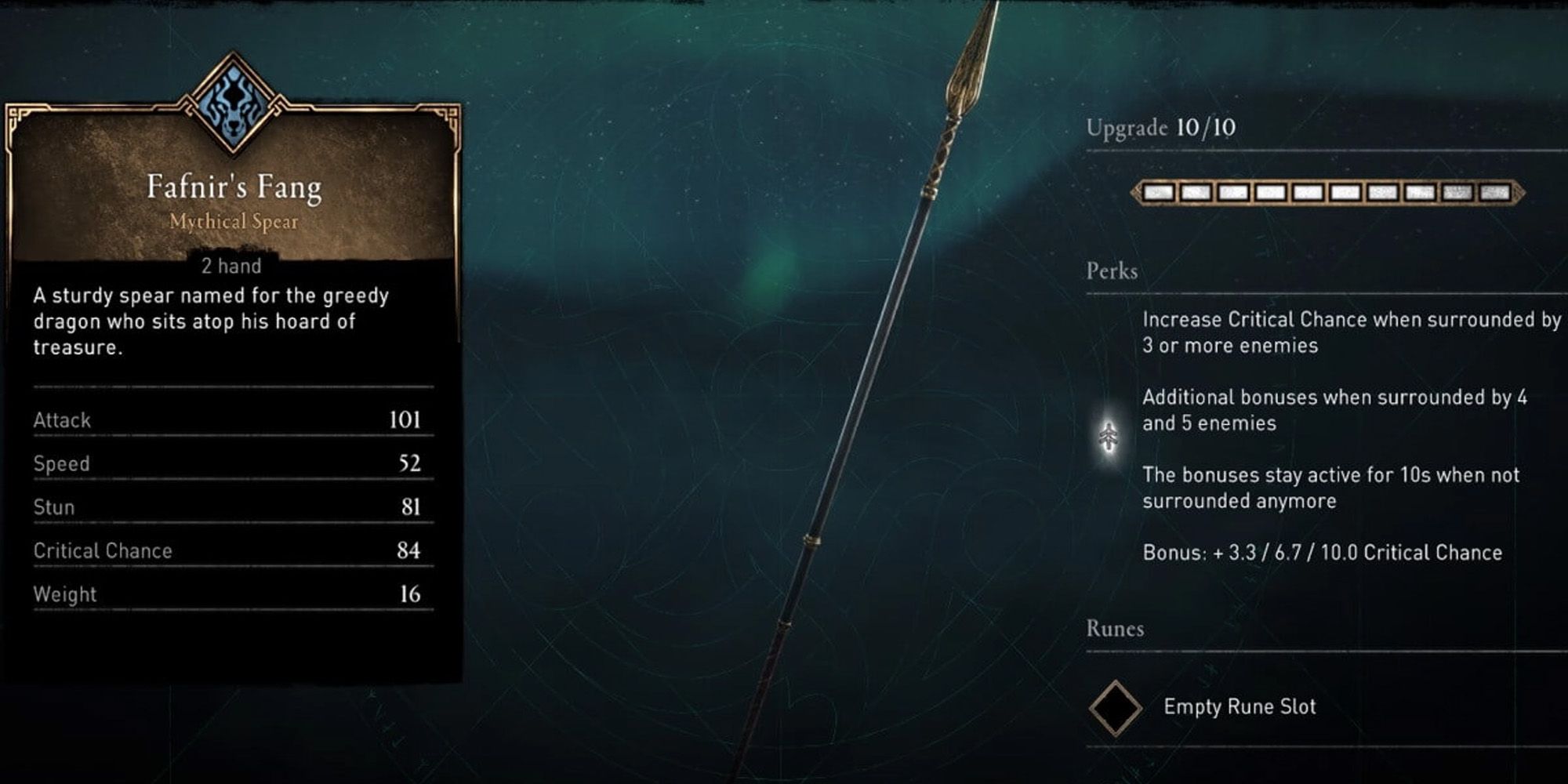 Image of Fafnir's Fang spear and its stats in Assassin's Creed Valhalla