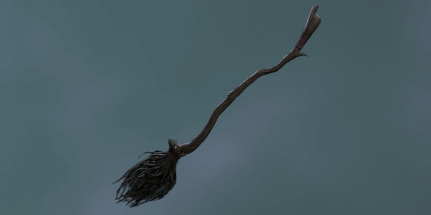 Una representación de la escoba antigua de la familia en Hogwarts Legacy contra un fondo gris.