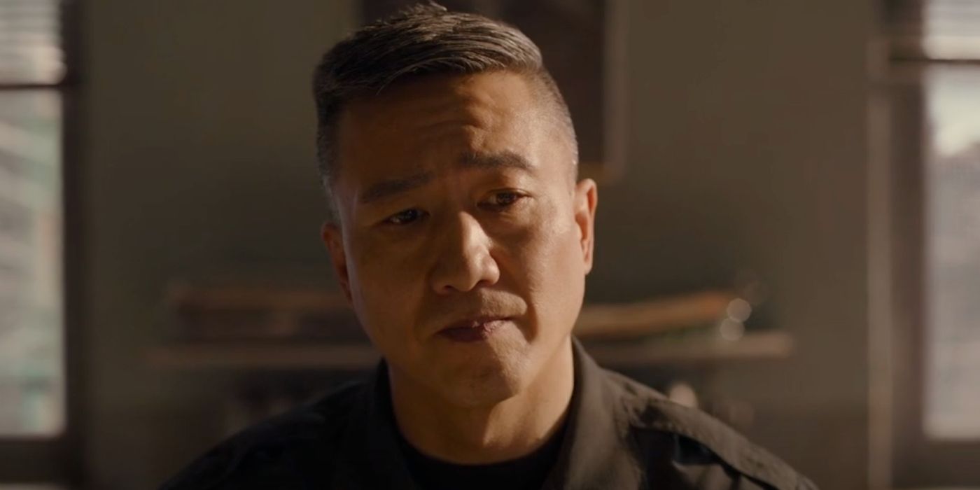 Terry Chen looking sad as FEDRA's Captain Kwong in The Last of Us episode 7