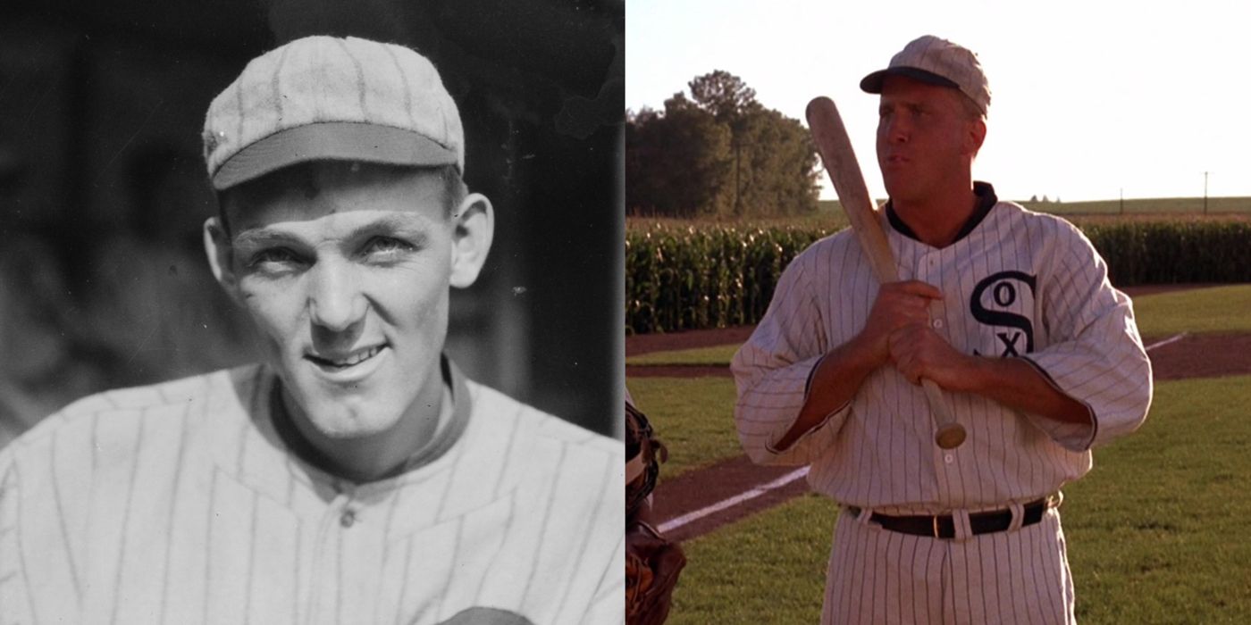 A split image of Buck Weaver in real life and in Field of Dreams