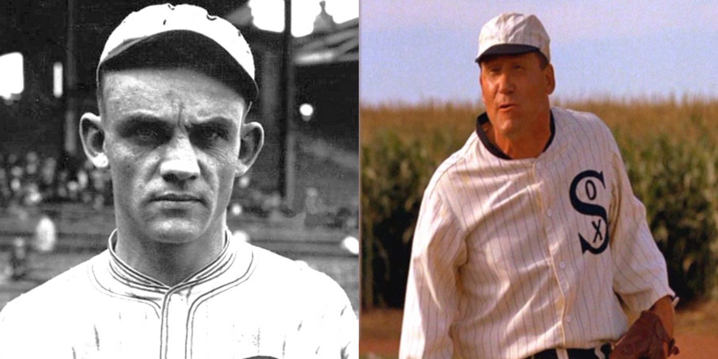 A split image of Chick Gandil in real life and in Field of Dreams