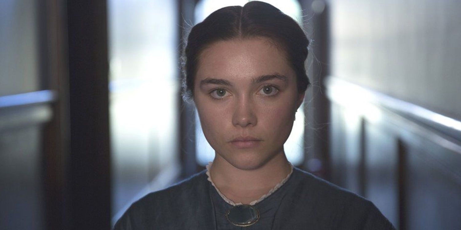 Florence Pugh in a hallway in Lady Macbeth