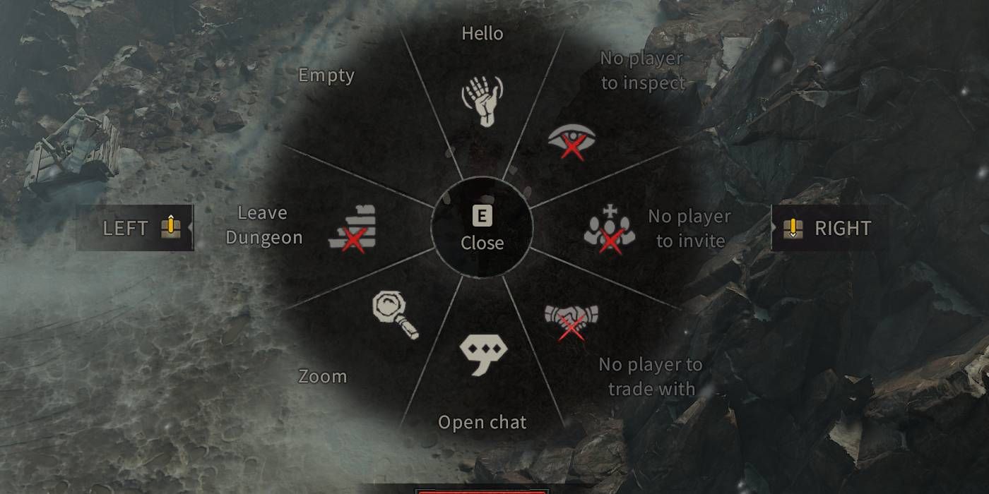 Diablo IV Beta Action Wheel Menu with Options to Leave Dungeons, Emote, Etc