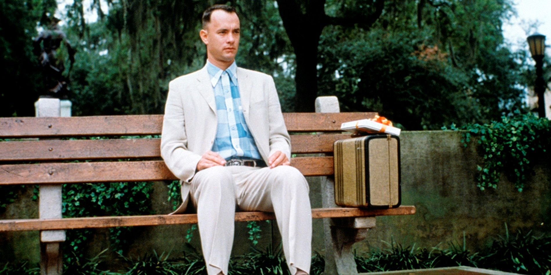 Forrest sits on a bench in Forrest Gump