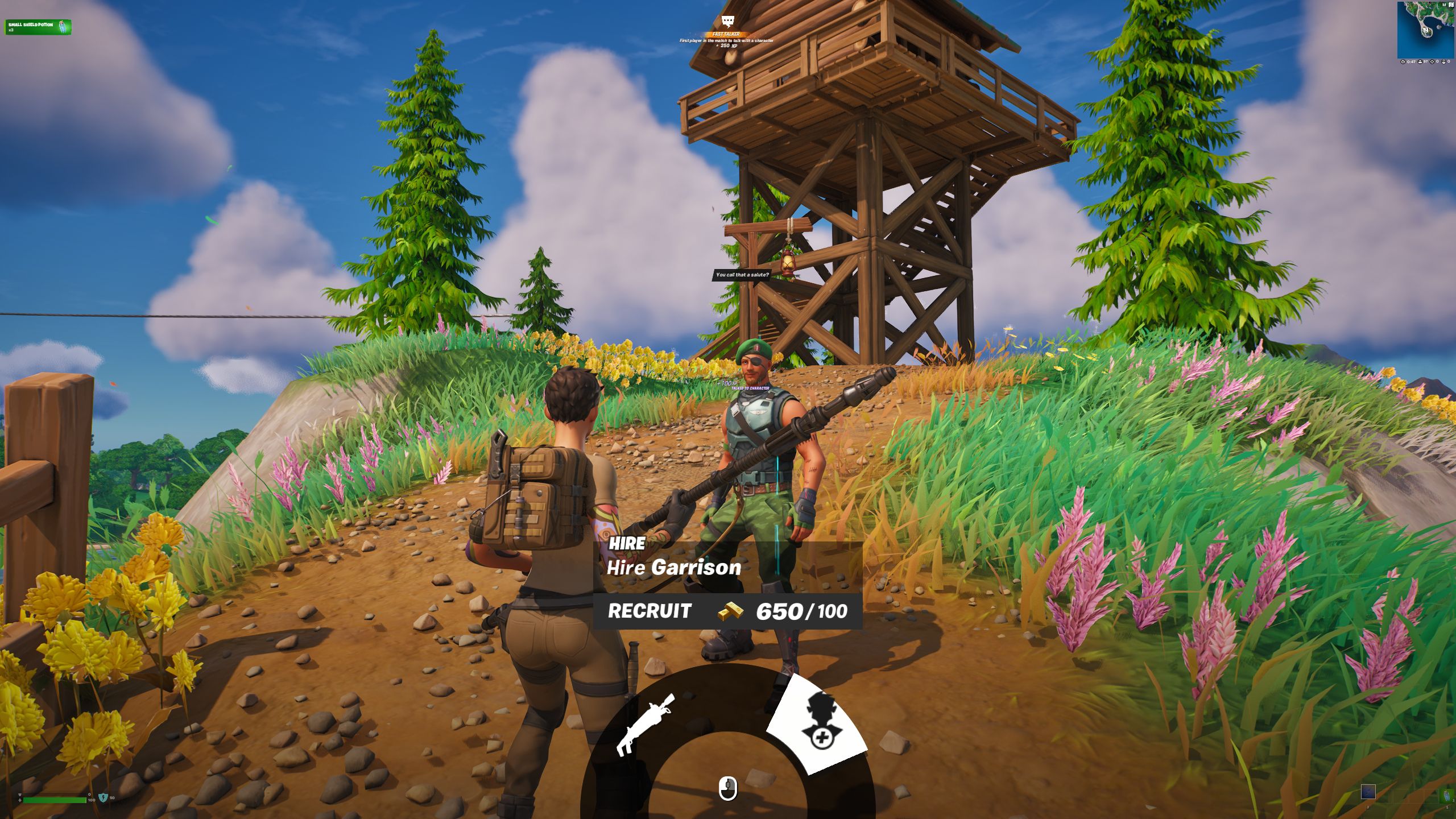 Fortnite Chapter 4 Season 2 Player Chatting With NPC 3 Garrison At Watery Watch