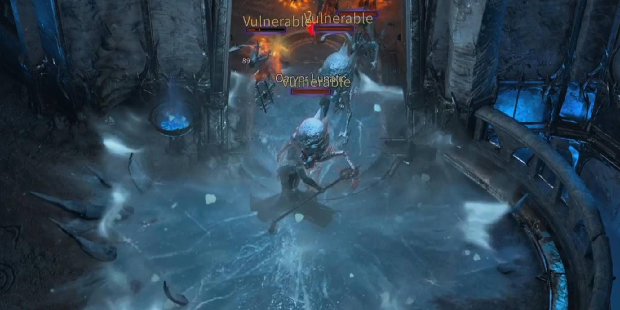 Diablo 4 Beta Sorcerer Using Ice Magic Skill to Freeze Enemies and Give them Vulnerable Debuff