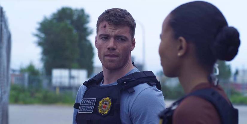 Gabriel Basso as Peter Sutherland and Fola Evans-Akingbola as Chelsea Arrington in The Night Agent Season 1