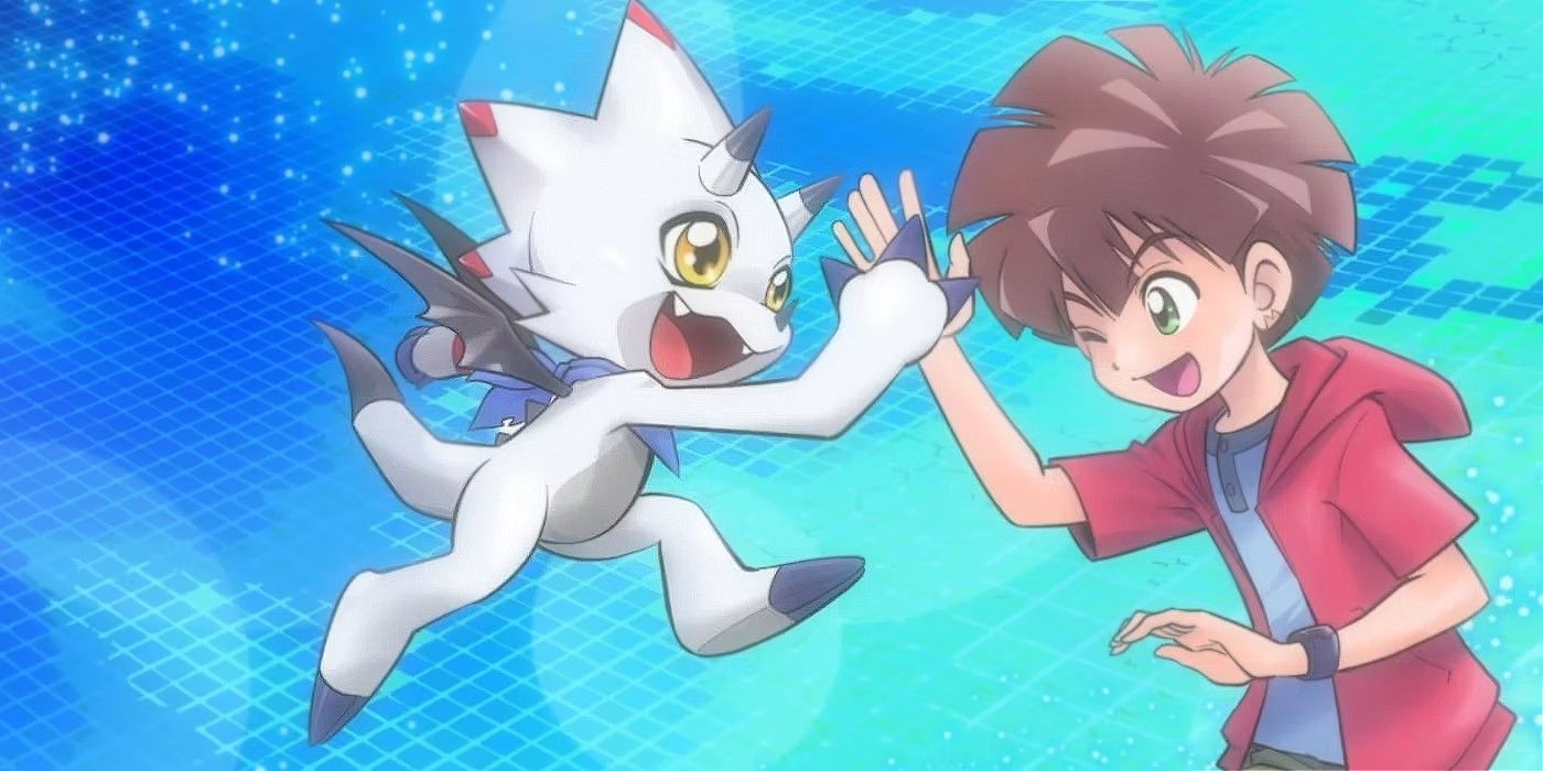 Gammamon-and-Hiro-Amanokawa-high-five-in-Digimon-Ghost-Game