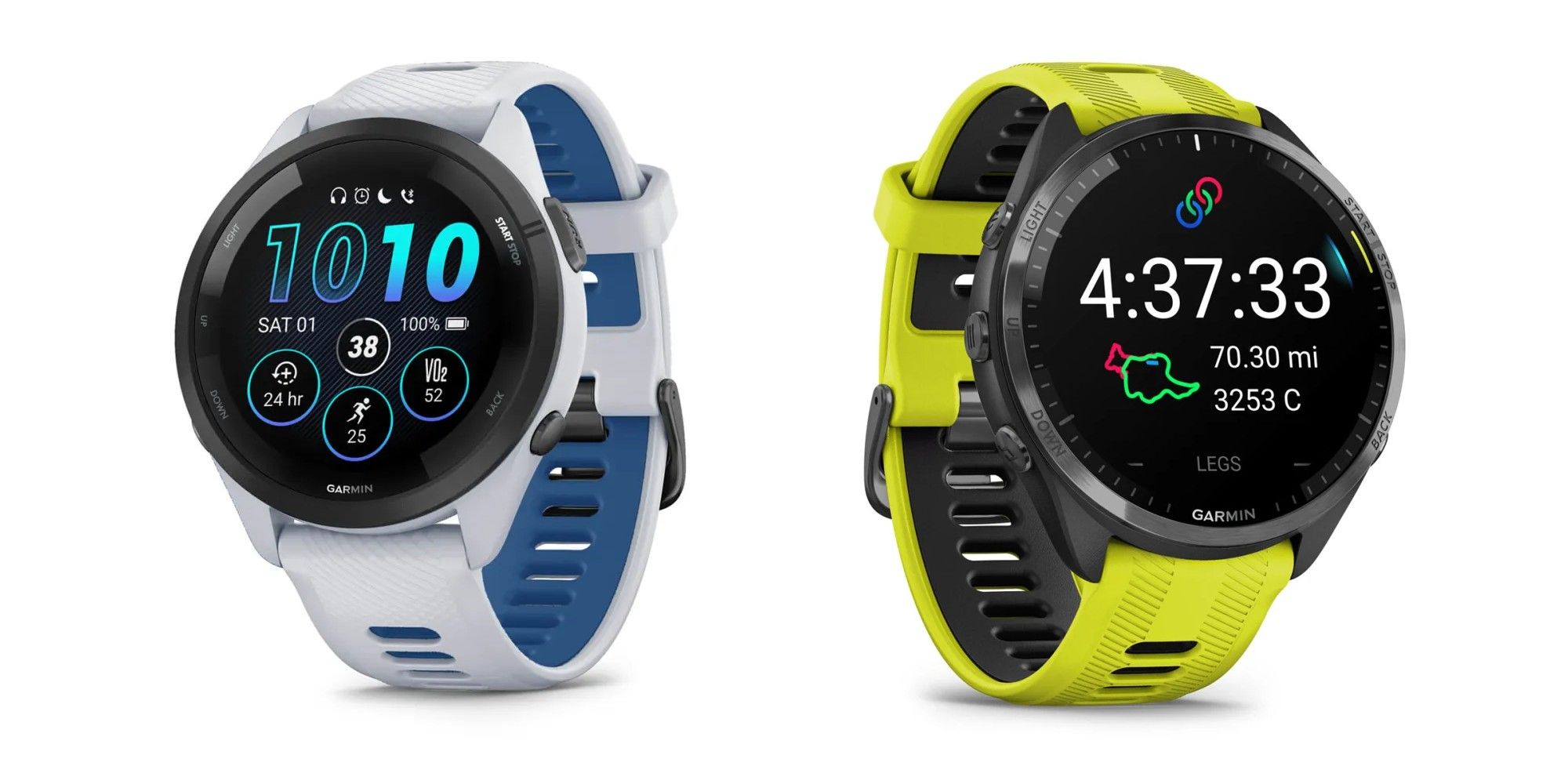 A photo showing the Garmin Forerunner 265 and Forerunner 965