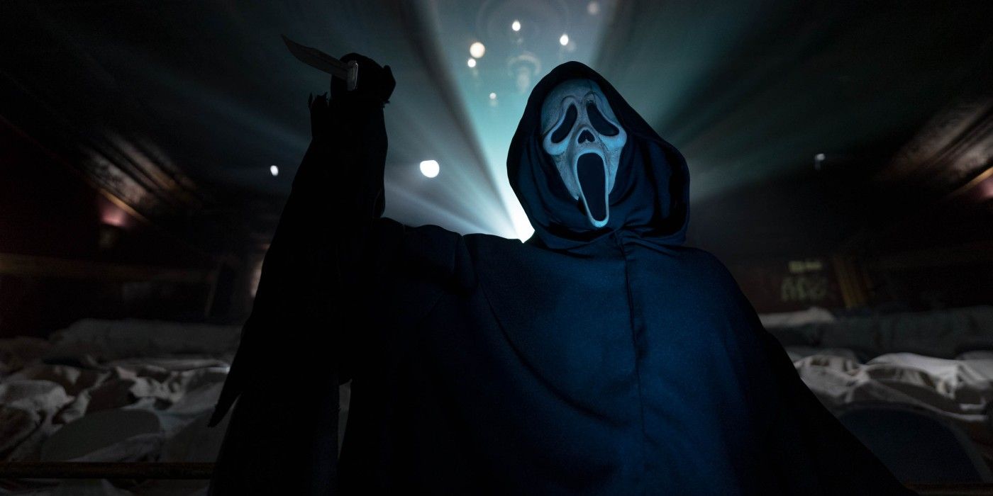 Ghostface attacks in a movie theater in Scream VI