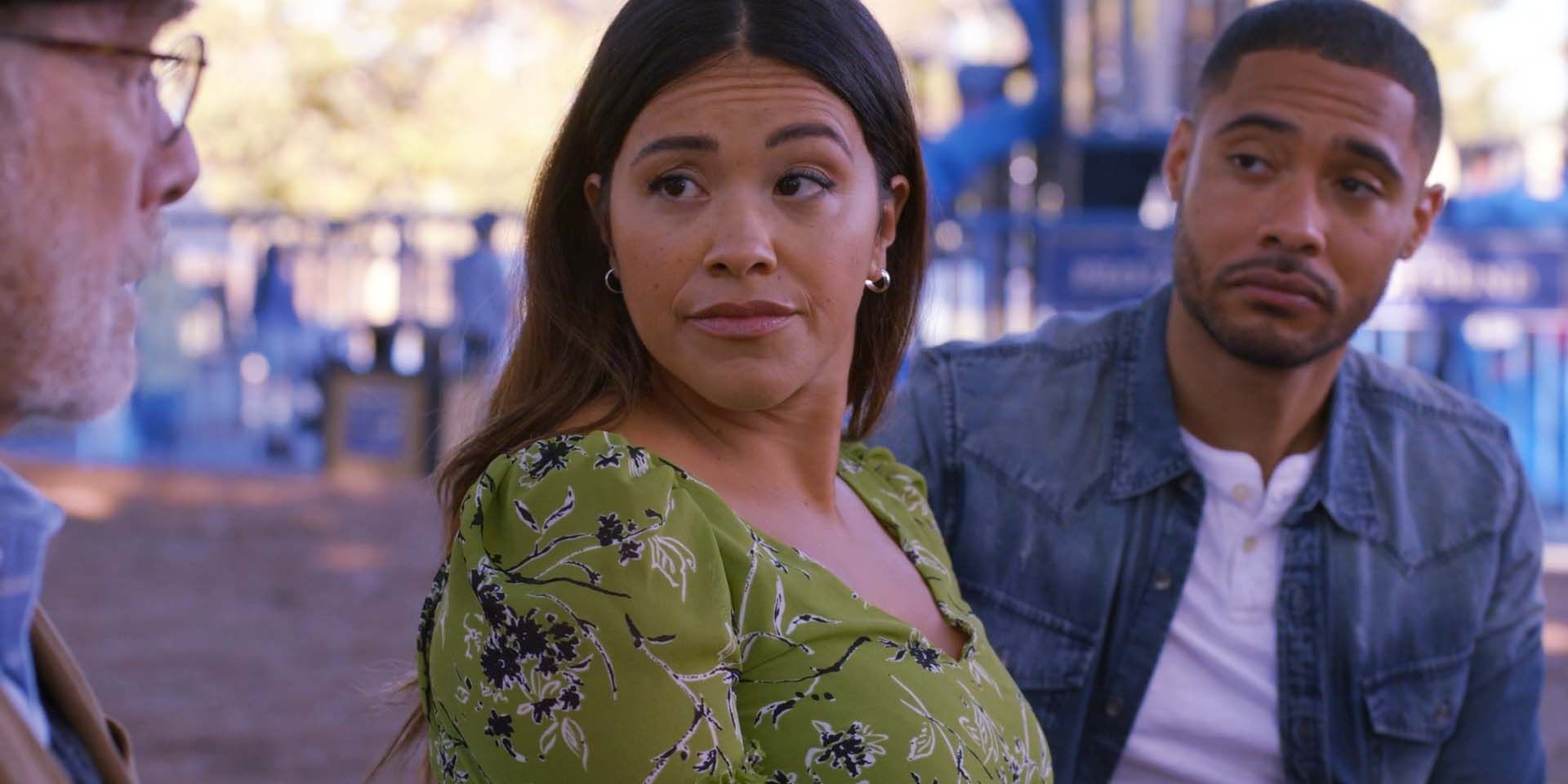 Gina Rodriguez as Nell, and Langston Kerman as Jesse in Not Dead Yet episode 5
