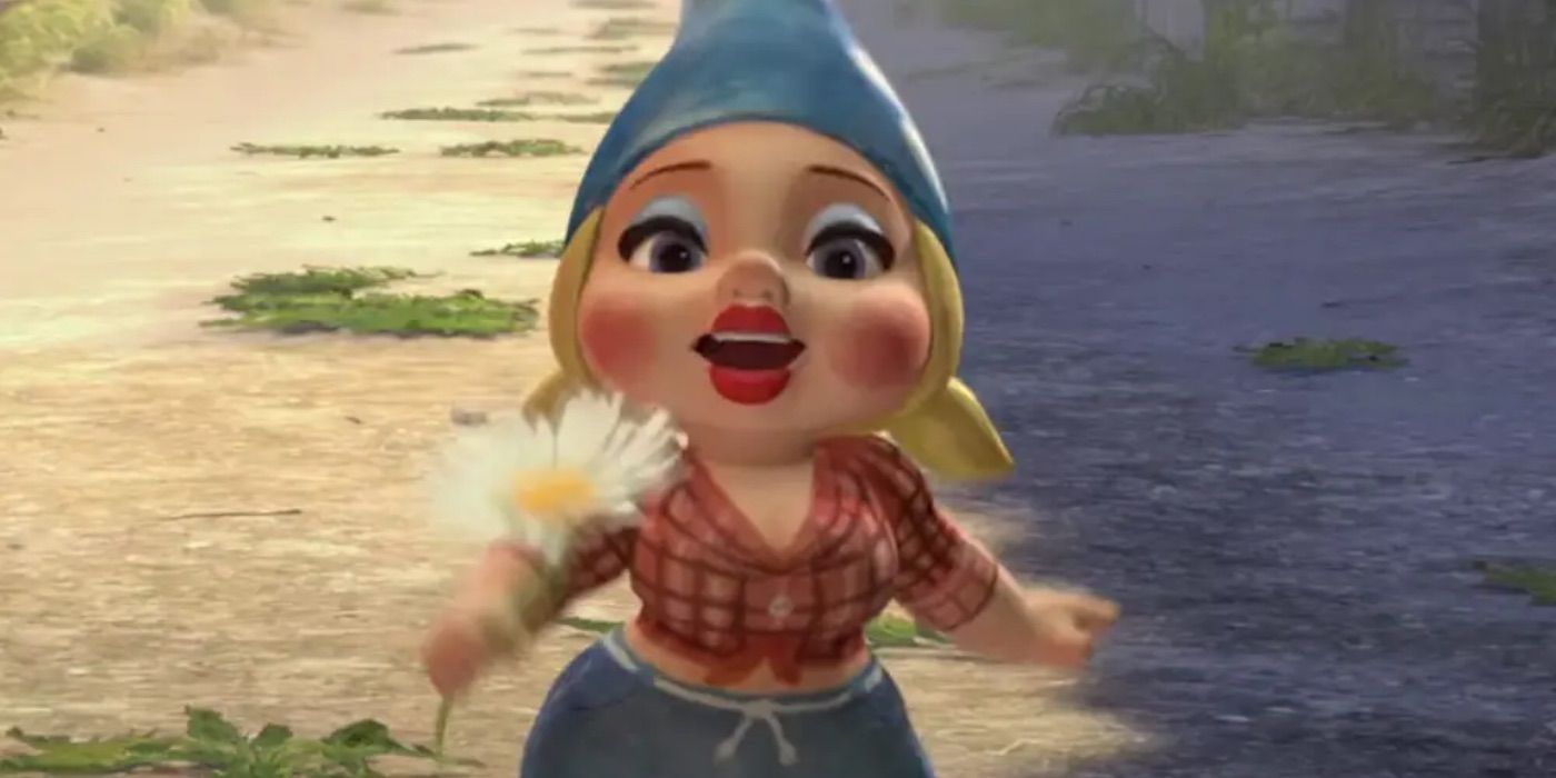 Dolly Gnome (voiced by Dolly Parton) looks on in Gnomeo and Juliet
