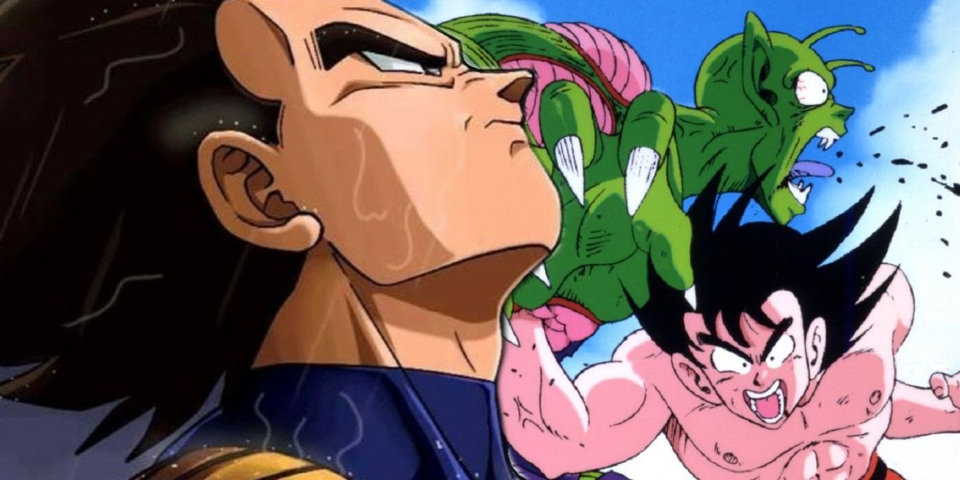 Goku vs Piccolo with a sad Vegeta. 