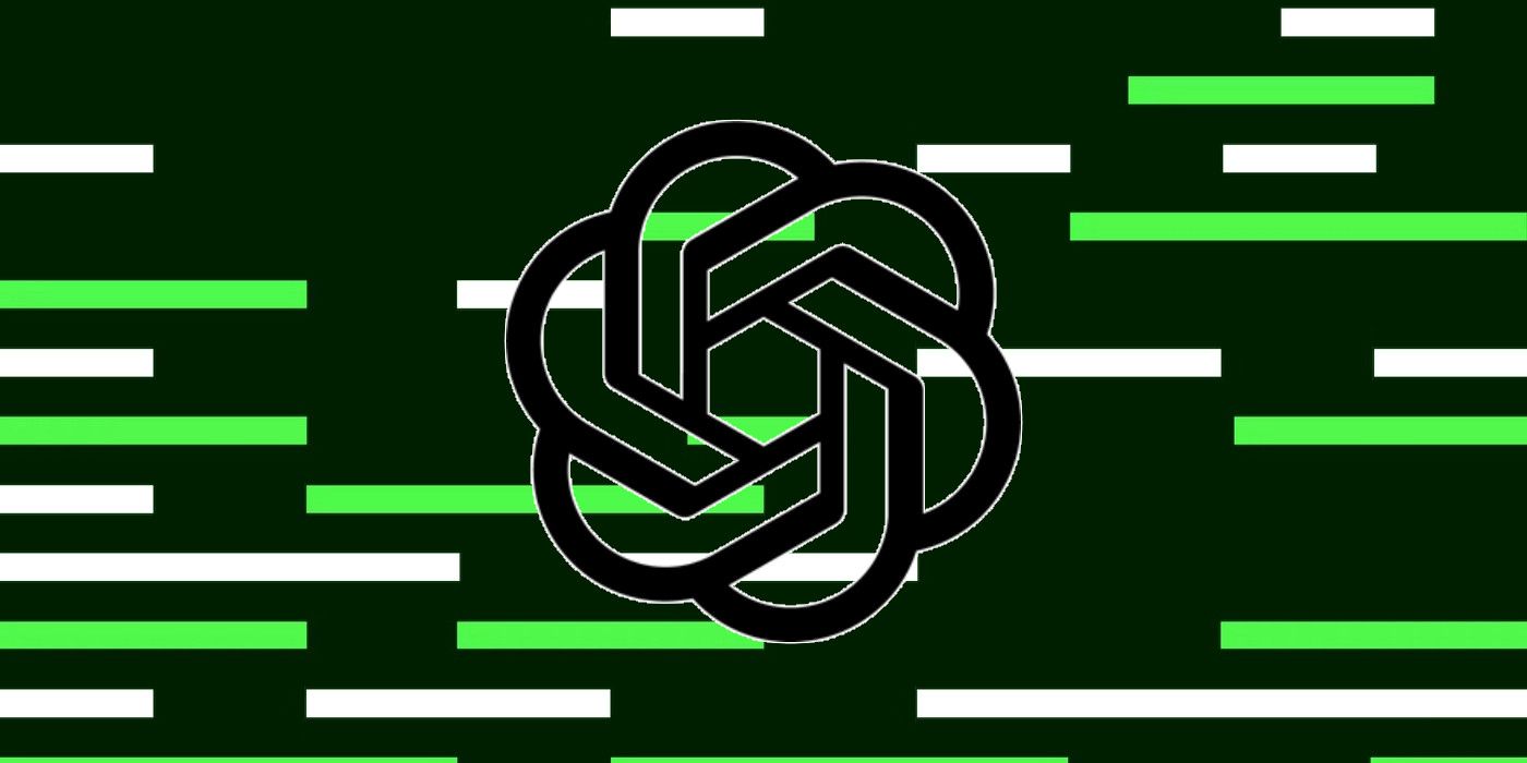 Logo OpenAI pada latar belakang hijau gelap dengan bilah horizontal hijau dan putih