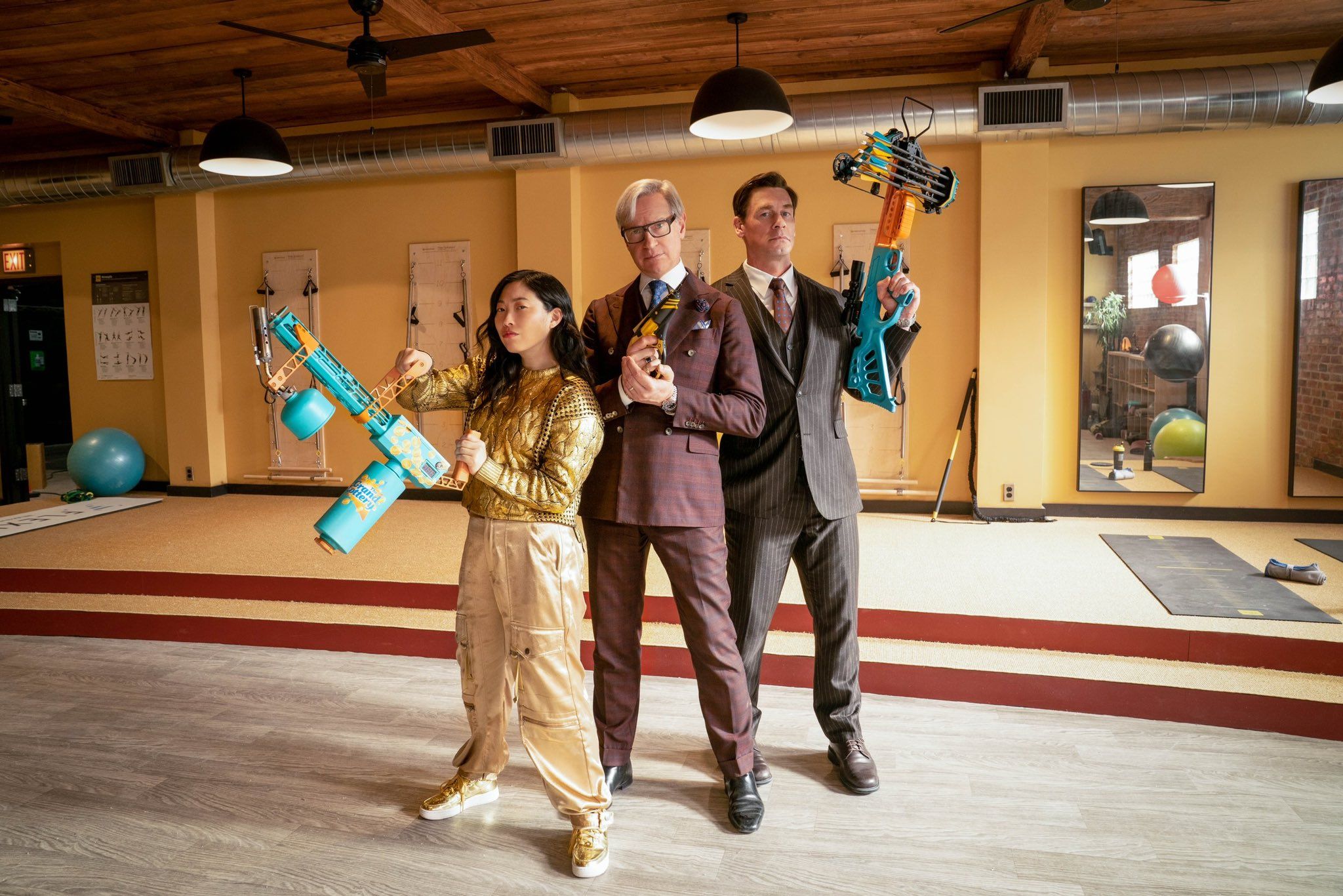John Cena & Awkwafina Wield Toy Weapons In First Grand Theft Lotto Picture