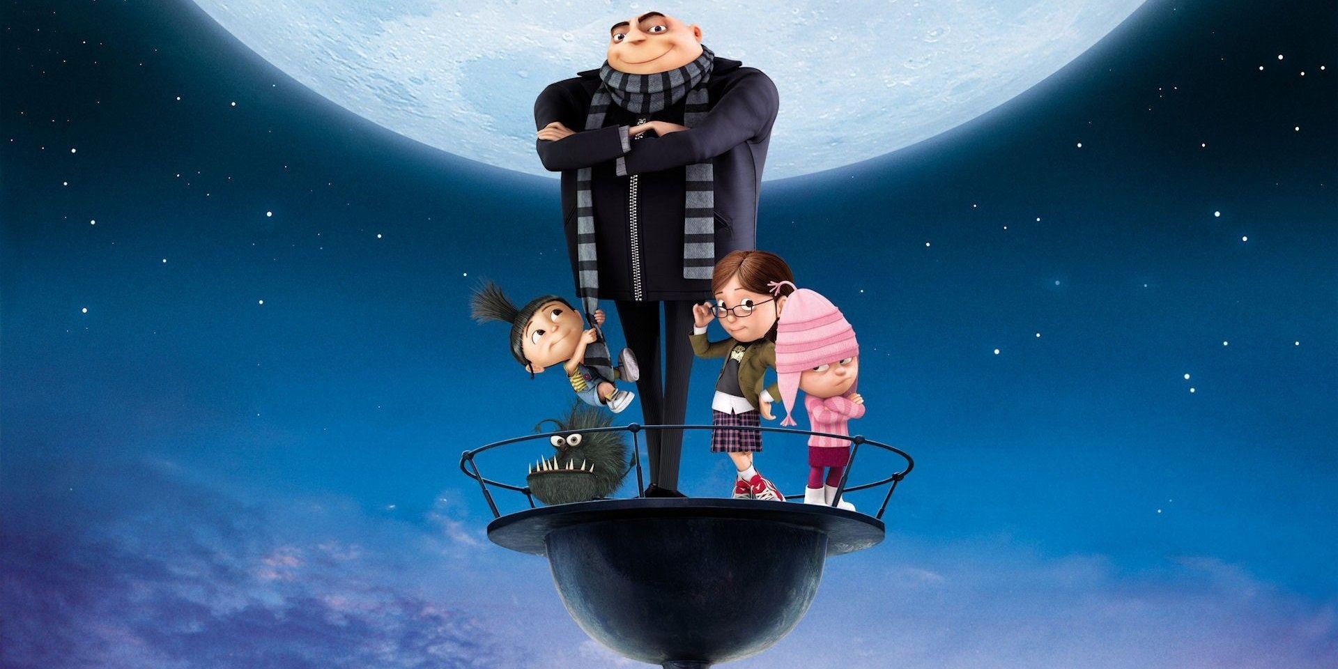 Gru and his daughters on the poster for Despicable Me