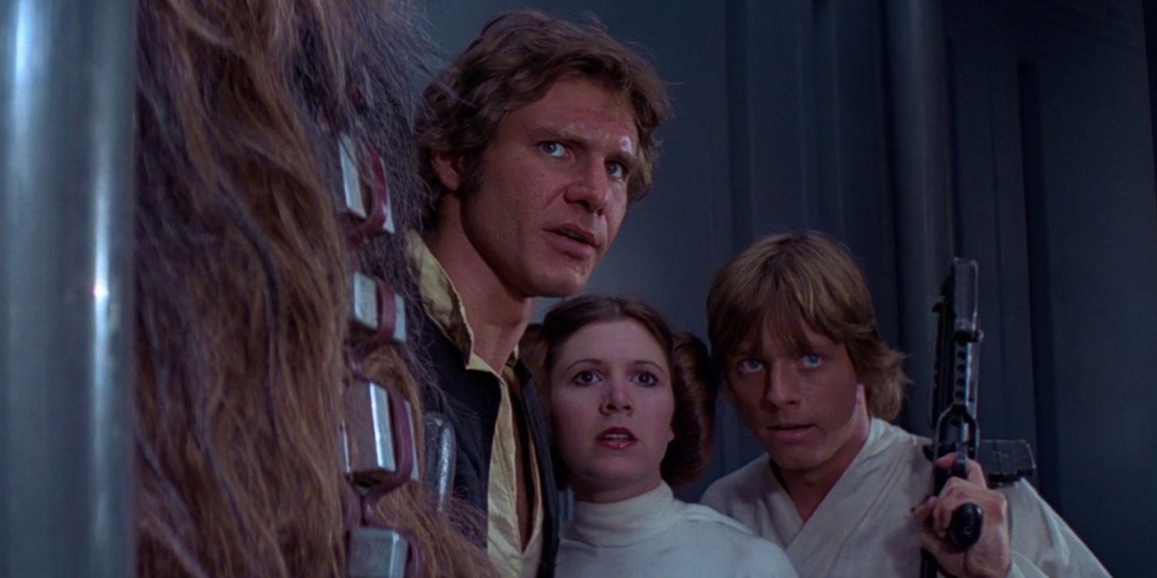 Han, Luke, and Leia hiding out on the Death Star in Star Wars