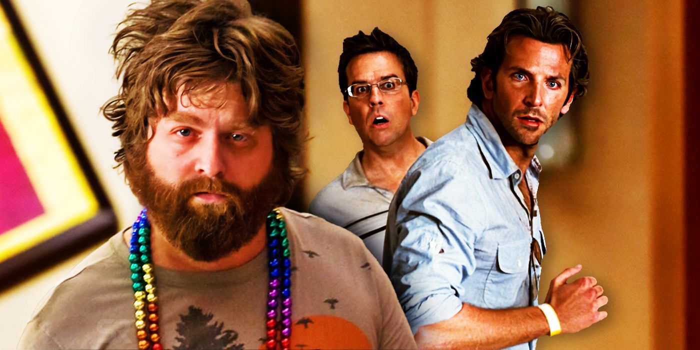 A collage image of Zach Galifanakis, Ed Helm, and Bradley Cooper in The Hangover - Created by Stephen Barker