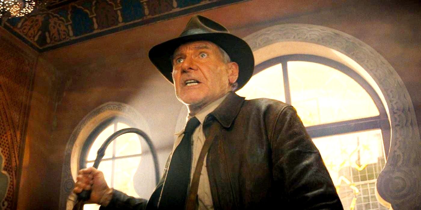 Harrison Ford as Indiana Jones with his whip in Dial of Destiny