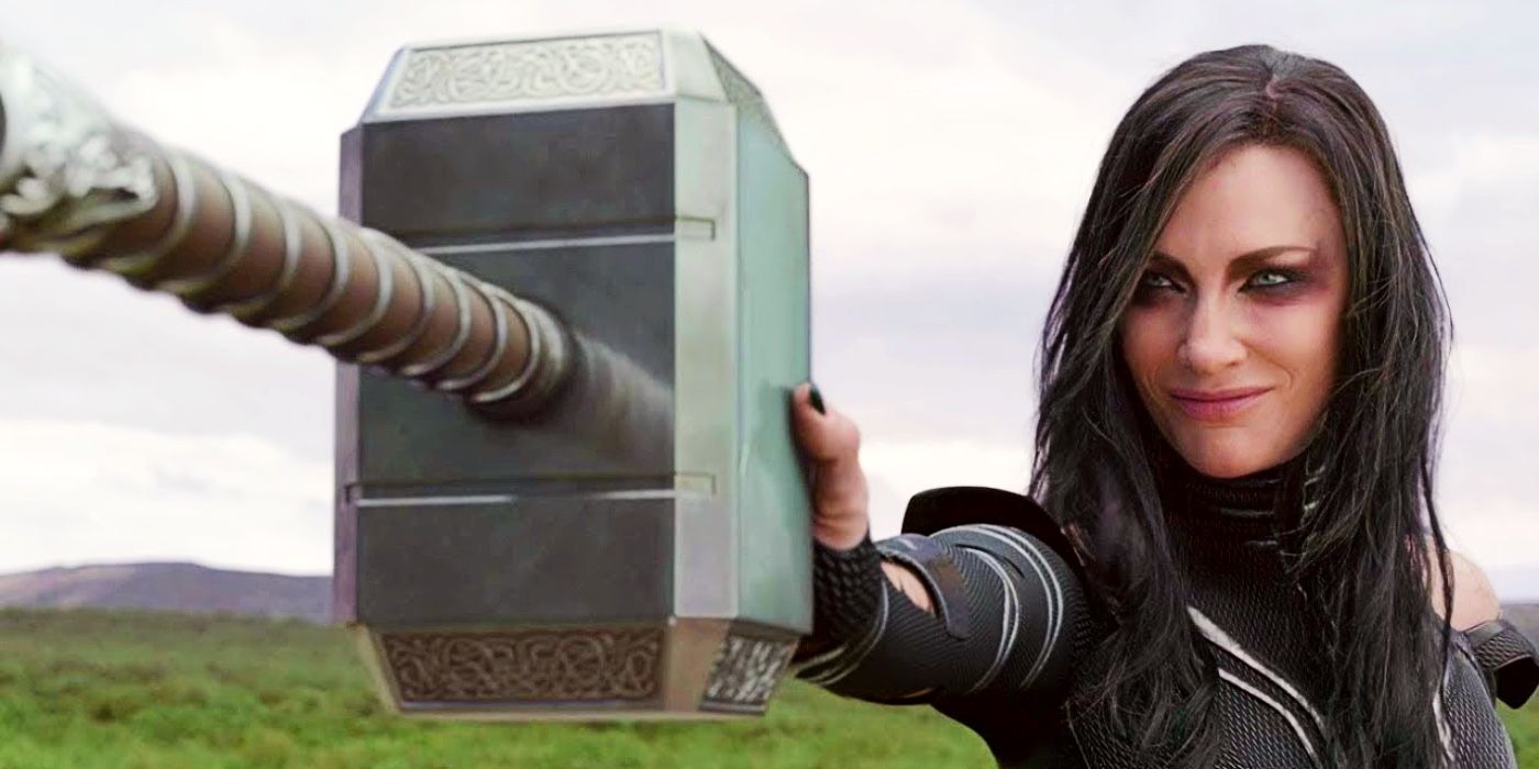 Hela (Cate Blanchett) wields Mjölnir in Thor: Ragnarok