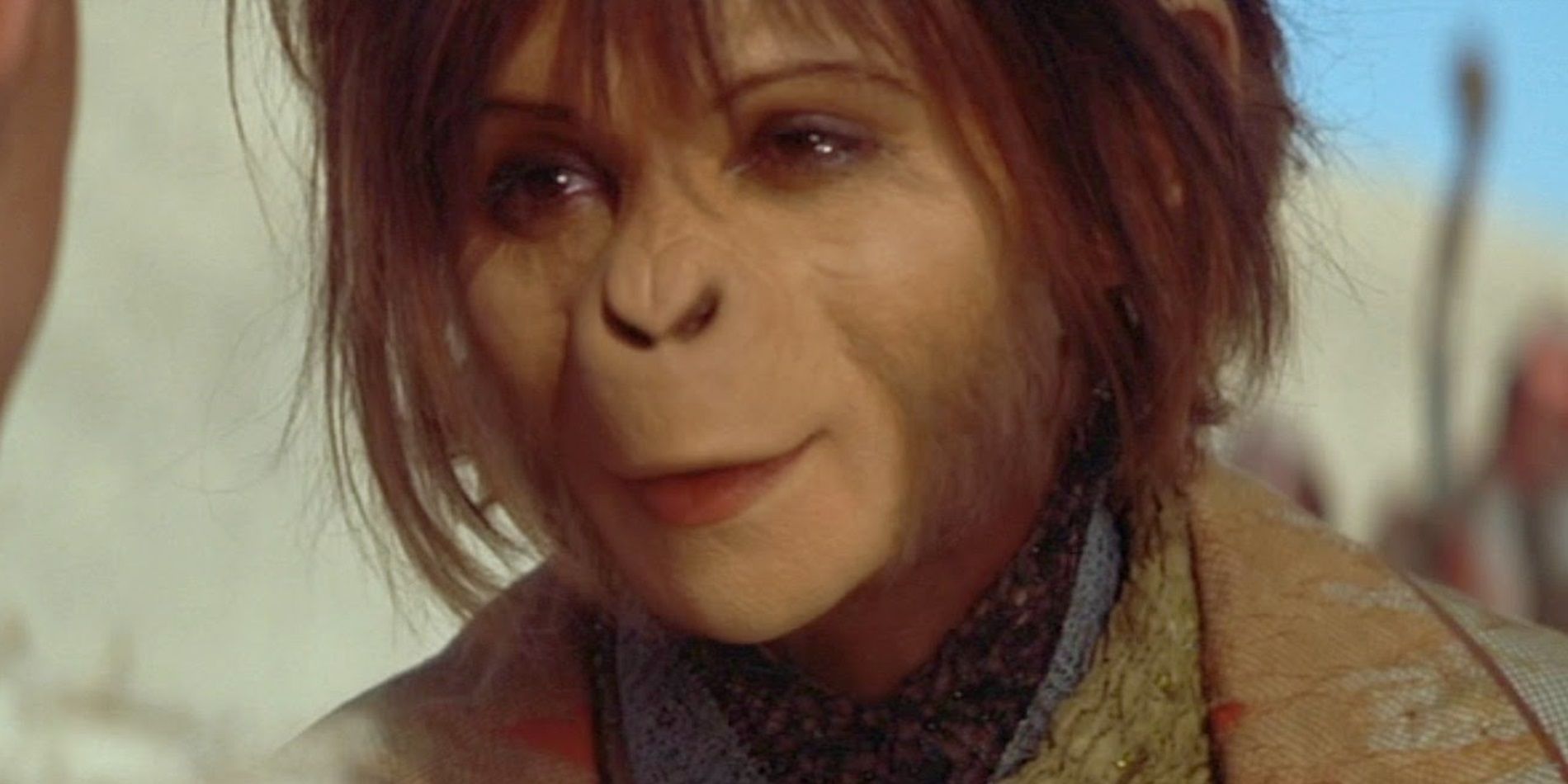 Helena Bonham Carter in ape makeup in the desert in Planet of the Apes