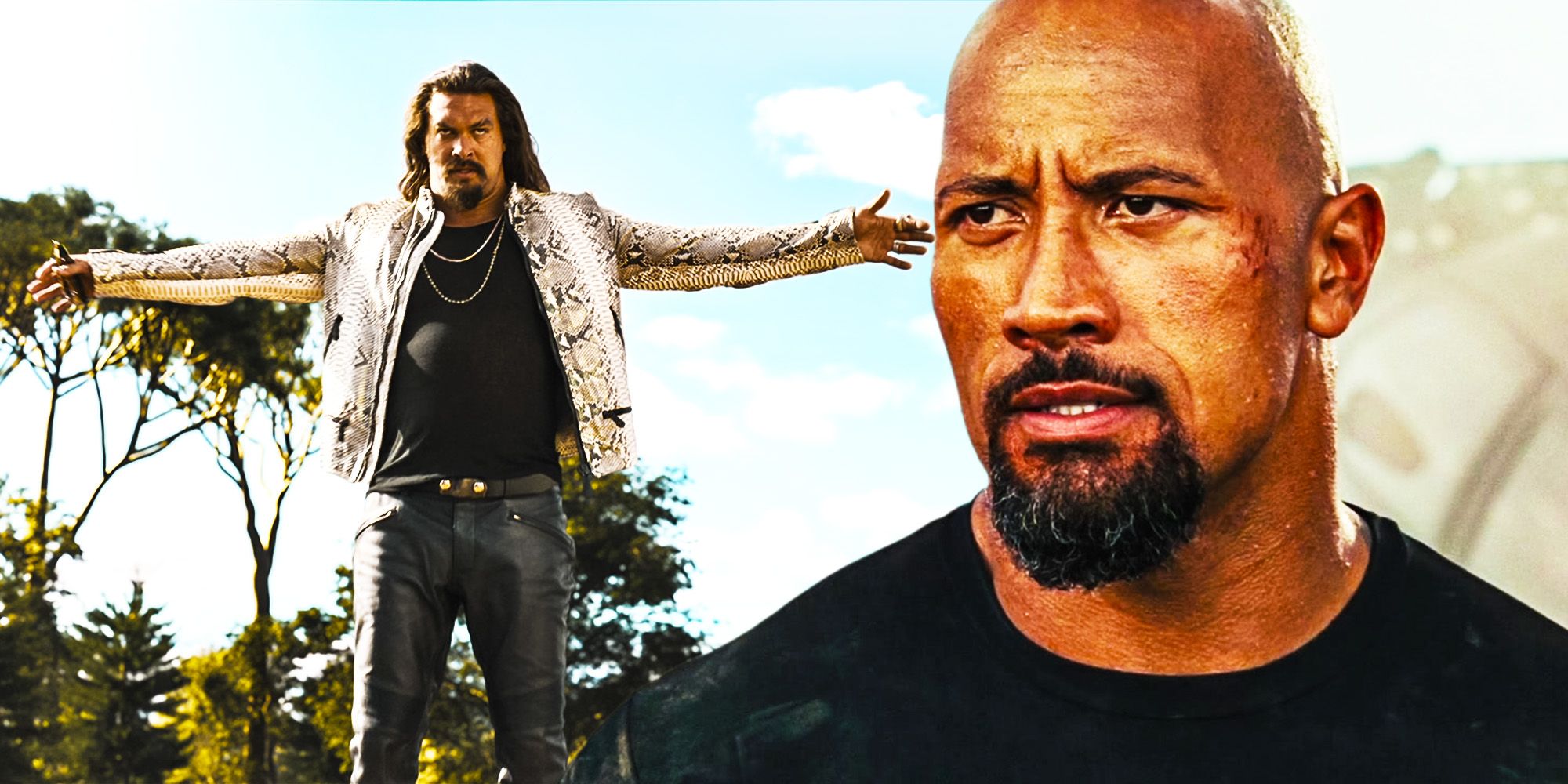 Jason Momoa's Dante Reyes in Fast X and Dwayne Johnson's Hobbs in Fast Five