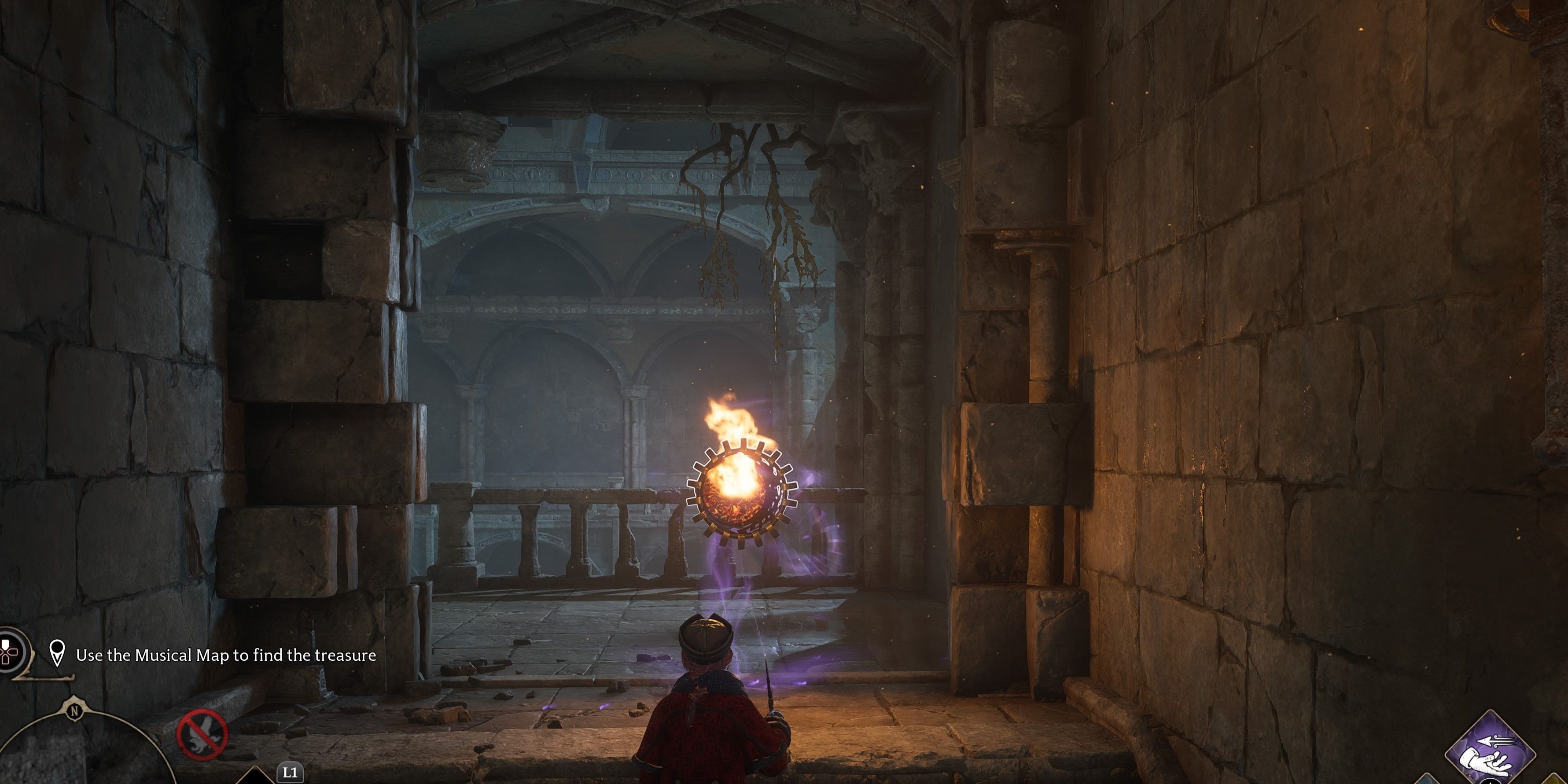 Using the fire baskets to open doors in Hogwarts Legacy