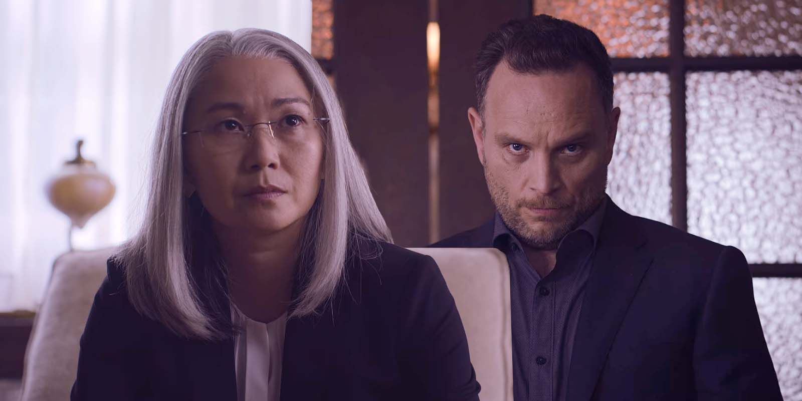 Hong Chau as Diane Farr and Ben Cotton as Gordon Wick in The Night Agent season 1