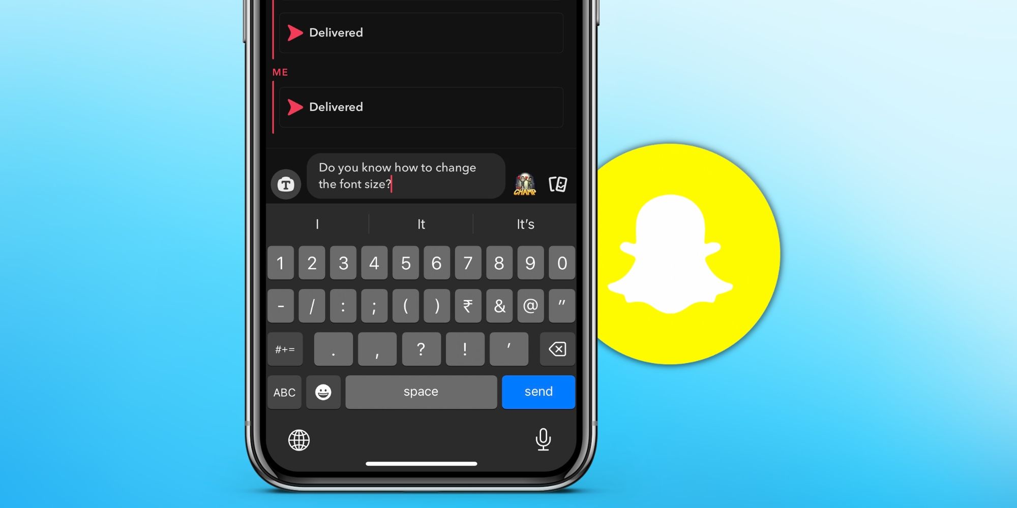 Screenshot of a Snapchat chat with the app's logo on a blue gradient background