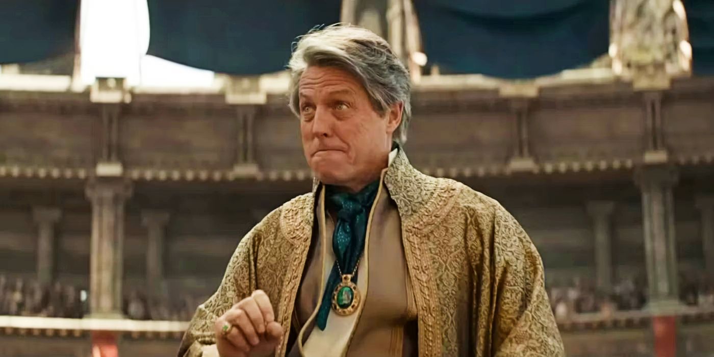 Hugh Grant pulling a face in Dungeons and Dragons Honor Among Thieves