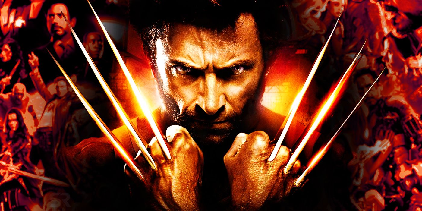 Hugh Jackman as Wolverine in front of MCU characters