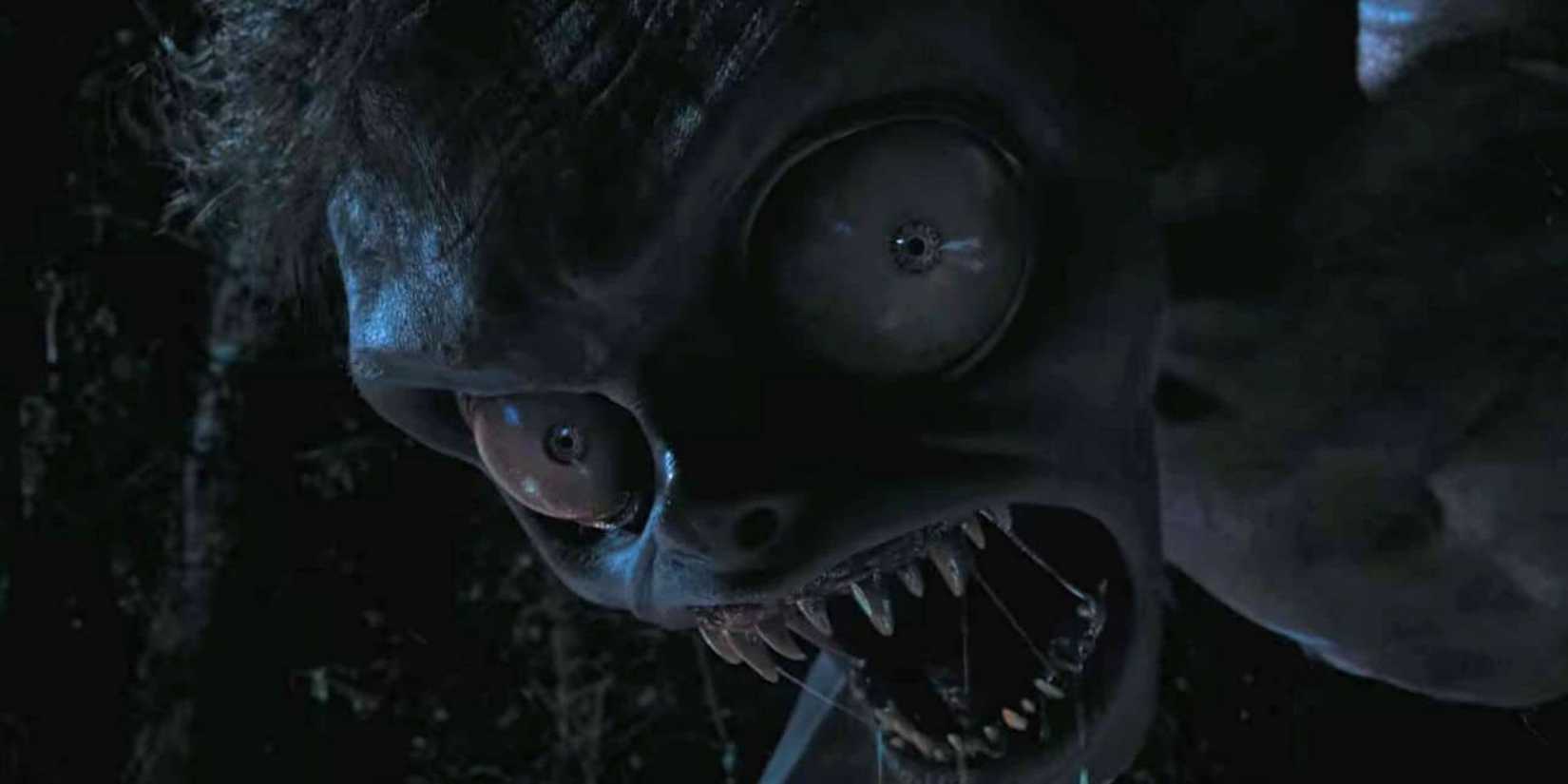 The Hyde monster opens its mouth and widens its eyes in Wednesday season 1.
