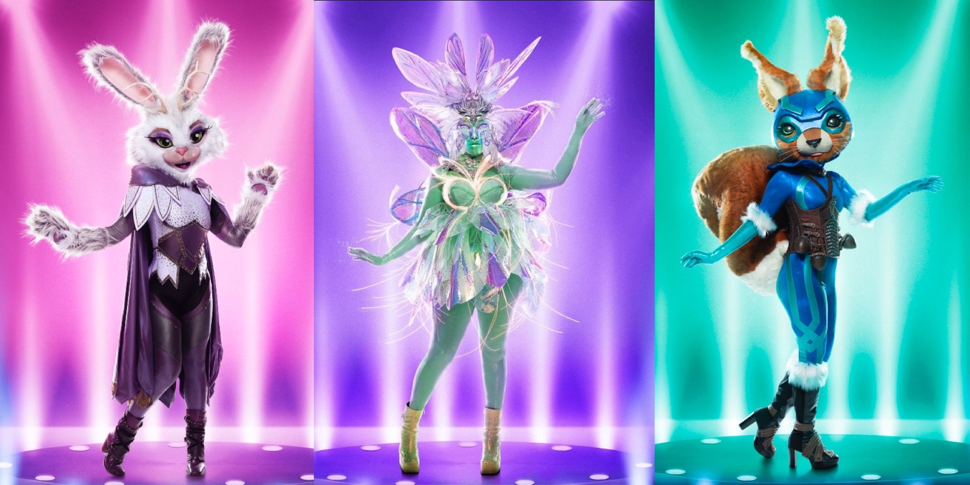 The Masked Singer performers Jackalope, Fairy, and Squirrel